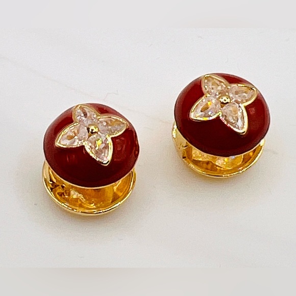 Elegant Red and Gold Floral Earrings - Picture 2 of 6
